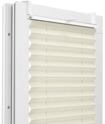 Fenster DEKOR - Plissee Klemmfix ohne Bohren Breite 120 cm x Höhe 100 cm - Fenster Plissees innen Ecru - Faltrollo blickdicht - Faltrollos einfach zu montieren - Blissett Rollo