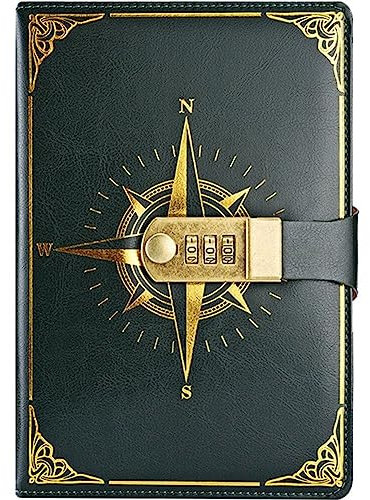 Dinntty Geheimes Tagebuch A5 PU-Leder Schreibtagebuch mit Schloss Vintage-Notizbuch Tagebuch für Männer und Frauen