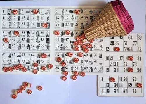 iamtoys Tombola Tradizionale Napoletana con Tabellone con Smorfia con Cestello in Vimini 90 numeri in Legno 48 Cartelle Gioco per Famiglia Amici Natale Capodanno