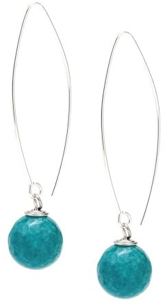 Handgefertigte Damen Ohrringe aus 925 Sterling Silber mit Natürlichen Edelsteinen - 12mm Kugel-Perlen Grün, Rot, Rosa, Lila, Weiß - Elegante Tropfen-Ohrringe (Blaues Teel)