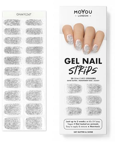 MOYOU LONDON Semi Cured Gel Nail Strips - 20 Pcs. Waterproof Gel Nail Wraps, Cures in Sunlight or UV/LED Lamp, Lasts Up to 2+ Weeks, Stretchable, Easy to Apply & Remove, Vegan & Cruelty-Free