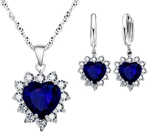 FDEETY Damen Schmuckset Herz Kristall Anhänger Halskette Ohrringe Set für Frauen Mädchen Brautschmuck Set Schmuckset