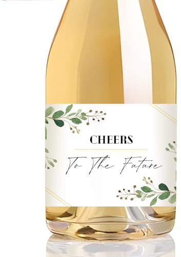 URROMA Mini Champagne Bottle Labels, 50 Pcs Greenery Cheers to The Future Stickers Floral Wedding Wine Labels for Wedding Bridal Shower Birthday Party, Fashion Style