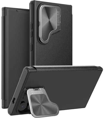 Nillkin für Samsung Galaxy S24 Ultra Hülle Leder [mit Kameraschutz, Standfunktion, Kartenfach] Stoßfest Rundumschutz Klapphülle Flip Cover Hülle Wallet Case für Samsung S24 Ultra 5G, Schwarz