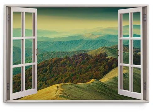 Paul Sinus Wandbild 120x80cm Fensterbild Natur Landschaft Berge Grün Wald Hügel