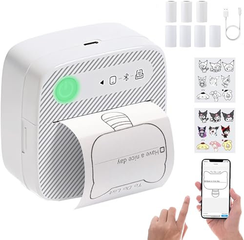 JESWO Mini Printer for iPhone, Portable Inkless Photo Printer, Bluetooth Printer, Multifunctional Label for Photos, Notes, and DIY pocket (Includes 4 Paper Rolls + 3 Label Rolls)