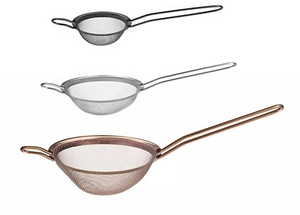 HENDI Küchensiebe, 3 Stück: ø74x(L)215mm, ø105x(L)245mm, ø144x(L)337mm, feinmaschig, für den Einsatz in Küche oder Bar, Barsieb, Haushaltssieb, Edelstahl, silber, schwarz, verkupfert