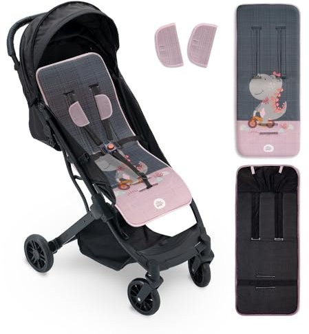 Interbaby Colchoneta Silla Paseo Universal para Verano | Transpirable y Cómoda | Funda Carro Bebe 100% Algodón, 84x34cm, Protectores para Arnés | Funda Silla Paseo Dina Gris