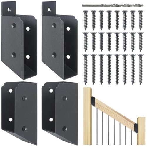 Wotendy Lot de 30 connecteurs de supports de garde-corps pour installation de rampe d'escalier de 5,1 x 10,2 cm (réel 3,8 x 8,9 cm) pour installation de connexion de rampe d'escalier (2 paires, noir)