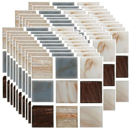 Ledeak 30 Pezzi 10x10cm Adesivi per Piastrelle, Marrone PVC Autoadesivi Paraschizzi Cucina, Impermeabile Staccare e Attaccare Adesivo Murale, Piastrelle Adesive per Cucina Bagno (Marrone e Bianco)