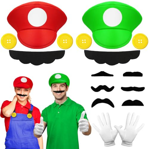 WEARXI Mario Luigi Kostüm Accessories, Mario Kostüm Kinder, Halloween Kostüm Kinder Herren, Karneval Kostüm Herren, Faschingskostüme Männer, Fasching Kostüme Herren Kostüm Set Deko