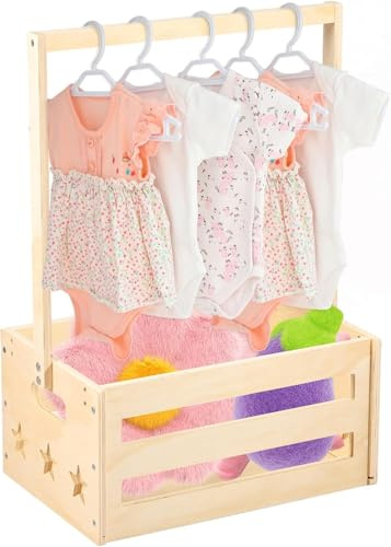 NIHUIFDPY Baby Shower Crate Closet, Wood Baby Shower Basket with Handle, Decorative Baby Clothes Rack, Baby Shower Hamper Storage Basket for Baby Shower New Parent Pregnancy Gifts(Style C)