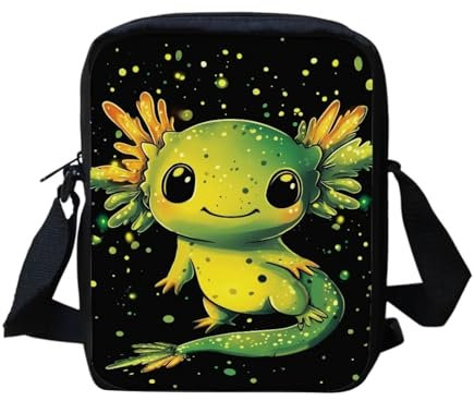 Binienty Kinder-Umhängetasche, kleine Umhängetasche, Handtasche, für Reisen, Schule, Wandern, Grün Axolotl, Einheitsgröße