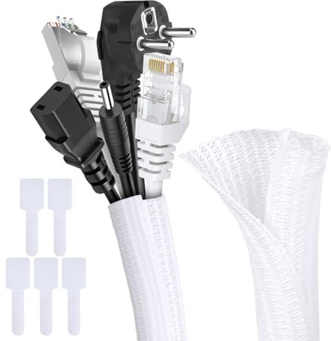 Adiwo Manchon de Câble Gaine Cable, 3 Mètre Range Gaine Câble Tressé en Pet,13 mm Protection du Cache-câbles pour Fil Télé/PC/USB/Audio/Vidéo - Blanc