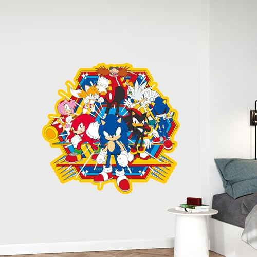 Sonic The Hedgehog Wall Sticker - Sonic Group Hexagon Wall Art (60cm Width x 60cm Height)