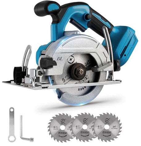 Bürstenlose Mini Kreissäge, Akku Kreissäge für Makita 18V Lithium-Akku, Handkreissäge mit 3 Sägeblättern(125mm), 8000rpm, 0-45° Fase, 45mm Tiefe, Ideal Für Schneiden Holz und Fliesen (Ohne Akku)
