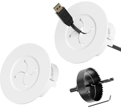 YCLYC Cache-câbles mural pour téléviseur - Kit de gestion de câbles mural pour grande capacité - Cache câble derrière le mur - Chemin de câbles blanc avec scie cloche - 2 supports de verrouillage