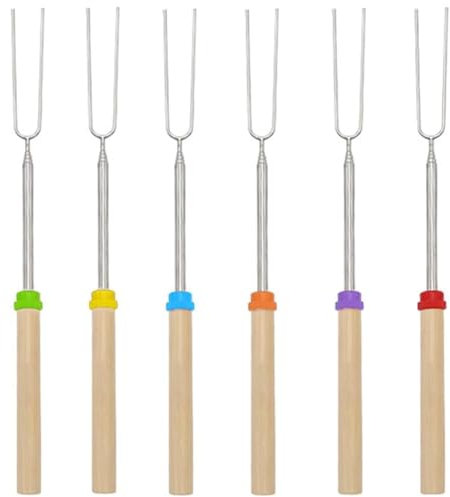 6 Pack Marshmallow Toasting Forks Kit, Smores Sticks for Fire Pit, Extendable Fork with Handle Retractable BBQ Telescoping Skewers Outdoor Campfire Accessories for Camping Bonfire Fireplace Picnic