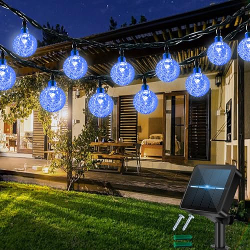 totpuc 100LED 39Ft Solar Fairy Lights, Solar Powered Globe String Lights, Solar Garden Lights Outdoor, 8 Modes Decorative Lights for Balconies, Gardens, Christmas Trees, Parties, Weddings (Blue)