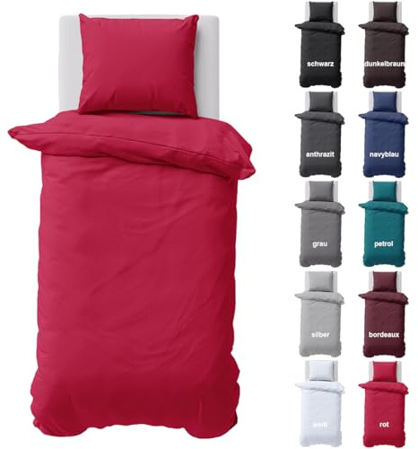 Visaggio Bettwäsche 155x220 cm Bettbezug Baumwolle Renforce 2 teilig Bettwäsche-Set Uni Rot