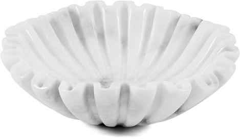 SPESHSTONES Cuenco de mármol con volantes de 10 pulgadas, color blanco, hecho a mano, para encimera de cocina, cuenco decorativo grande, cuencos antiguos ideales para cocina