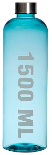 TIENDA EURASIA – Botella para Agua de 1500 ml | Tapa Roscada en Acero Inoxidable | Material: Poliestireno | Botella para Bebidas | Gran Capacidad | Libre de BPA (Azul)