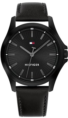 Tommy Hilfiger Uhr mit DREI-Zeiger-Quarzwerkfür Herren mit Schwarzes Lederarmband - 1792190