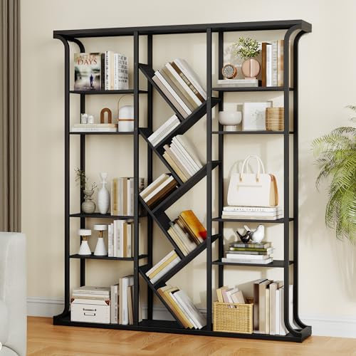 Hzuaneri Bücherregal, 3 Säulen 6 Tier Baumförmiges Bücherschrank, 17 Fächer offene unabhängige Regale, für Home-Office, Schlafzimmer, Wohnzimmer, 24 x 156 x 180 cm Schwarz BC53204B