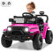 COSTWAY 12V Voiture Électrique Enfant avec Télécommande 2,4G et Volant, Véhicule Électrique avec Lumières LED et Musique et Klaxon, Démarrage Lent, Max. 3,4 Km/h, Charge 30kg pour 3 Ans+, Rose