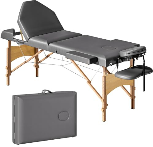 HOMCOM Camilla Masaje Plegable Portátil Madera 215x60x62-89 cm Gris