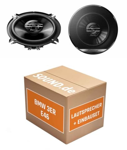 Lautsprecher Boxen Einbaupaket vorne Pioneer TS-G1320F passend für BMW 3er E46 + Compact | 2X Tief-Mitteltöner mit Zubehör