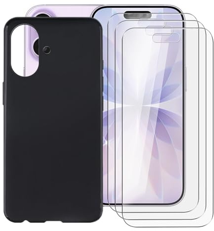 AQGGIIXY für Apple iPhone 17 (6.30) Hülle mit Schutzfolie, 3 Stück Display Schutz Folie und 1 Handyhülle, Stoßfeste Case Weiche Silikon Schutzhülle (Black)