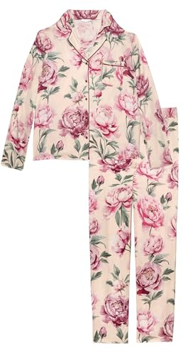 YAMAMAY - Pigiama Aperto Lungo, Donna, Multicolore, 100% Viscose, Raso di Viscosa, Ricamo Floreale
