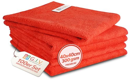 G.I.V. 100er Premium Microfasertücher Rot 40x40cm 300gsm - Reinigungstücher hygienisch, fusselfrei & saugstark - rote Putztücher ideal für WC & Urinal - 4-Farb-System - Lappen Haushalt & Industrie