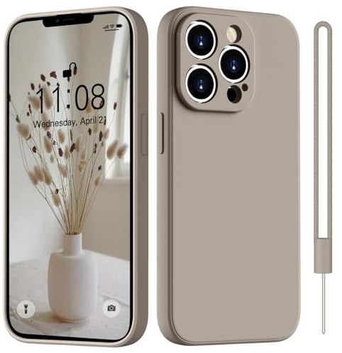 HGH für iPhone 13 Pro Hülle Silikon mit Lanyard, Titan Grau | Handyhülle für iPhone 13 Pro Dünn Rundumschutz mit Microfiber-Innenfutter Kratzfest Schutzhülle