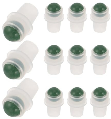 Rolle On Flaschenverschlüsse 12 Stück aus Pp mit Jade Stein | Aromatherapie und Reise, für Skincare und Essential Oil Flaschen, Grün