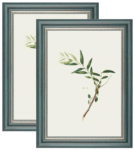 YoHyien Bilderrahmen Vintage A4 2er Set, Retro Fotorahmen zum Aufhängen und Aufstellen, Shabby Chic Postkarten Rahmen für Den Schreibtisch, Picture Photo Frame for Wall (Grün, 21 x 30 cm)