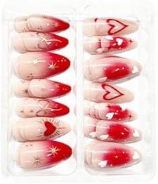 48 uñas postizas a presión de ABS cómodas con diseño romántico de corazón rojo para varias ocasiones, uñas postizas cuadradas cortas