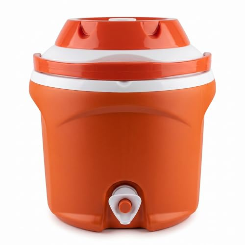 Thermos Borraccia Termica 6 Litri con Rubinetto e Maniglia Contenitore Frigo Acqua in Plastica Bocca Larga Tappo e Contenitore Porta Oggetti – 6 Colori Disponibili (ARANCIO)