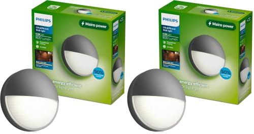 Philips Capricorn Außenwandleuchte, 700 lm, 2700 K, warmweißes Licht, IP44 wetterfest, langlebig, Aluminium, modernes Design, Anthrazit (Packung mit 2)