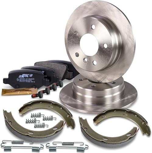 BESTPRICE Bremsenset Hinterachse inkl. Bremsscheiben Ø 164 mm Voll + Bremsbeläge hinten und Bremsbacken hinten, Kompatibel mit MERCEDES A-Klasse (W168)