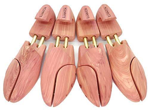Luxinton 'Luka' Men's Twin Tubed Cedar Shoe Trees with Hooked Heels 2-pack (for 2 Pairs of Shoes), Yellow, EU 38 - 39 / X-Small / 6 - 7 US