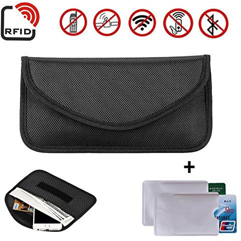 Newseego RFID Signalblocking Tasche | 2 x RFID-Kreditkartenhüllen, Keyless Go Schutz Autoschlüssel, Faraday-Tasche für Handy Strahlenschutz Tasche Funkschlüssel Abschirmung (Schwarz)