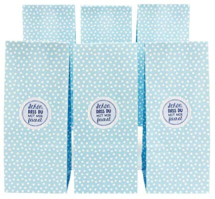 Papierdrachen Gastgeschenke zu Taufe und Kommunion - 12 Tauftüten-Sets mit 24 Aufklebern für Deine Feier - Schön DASS du da bist (hellblau)