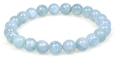 MJDCB Bracelet Aquamarine Naturelle 8mm Perle Pierre de Protection Puissante