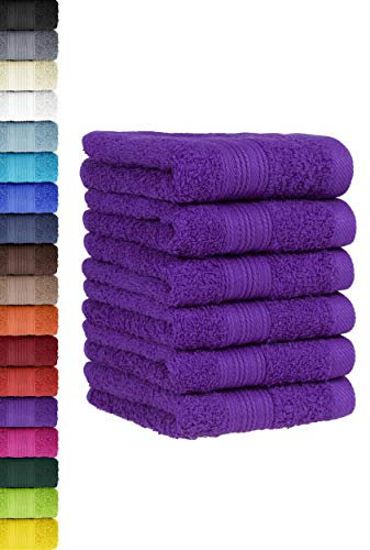 BaSaTex - 6er Pack Handtuch Set für Gäste - Handtücher mit Aufhängeschlaufe aus weicher Baumwolle in 30x50 cm - Gästetücher für die Händereinigung Öko-Tex Standard 100 Zertifiziert - Lila