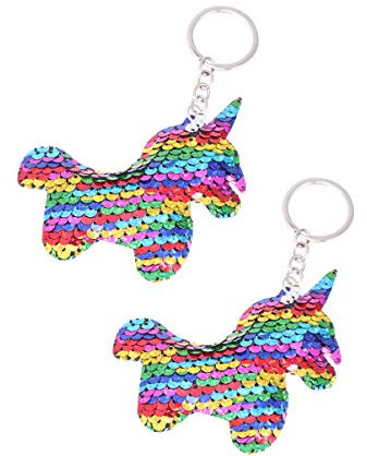 NUOBESTY Schlüsselringe 2pcs Einhorn Schlüsselanhänger Pailletten Regenbogen Einhorn Schlüsselanhänger Beutel Anhänger Einhorn Partei begünstigt Beutelfüller Schlüsselring