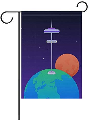 FANTAZIO Bandiere da Giardino Awesome Space Elevator Gdouble Side Flag, Poliestere, 1, 12x18(in)