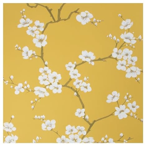 Fresco Ochre Apple Blossom Floral Wallpaper - Paste the paper - Branches design - Yellow Wallpaper - Suitable for any room