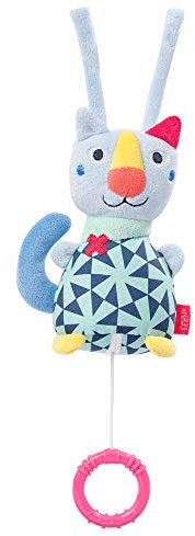 Fehn 055023 Mini-Spieluhr Katze COLOR Friends – Kuschelige Babyspieluhr mit herausnehmbarem Spielwerk und Befestigung – Melodie Träumerei – Für Babys ab 0 Monaten – Größe: 15 cm